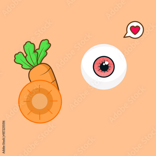 Healthy Eye Character Loving Fresh Carrots Vector Illustration