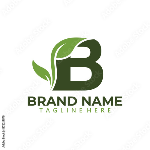 Letter B with green leaf vector - Natural leaf logo Vector design.