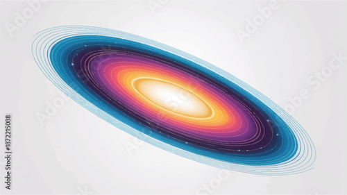 Elliptical galaxy with glowing core and orbiting rings