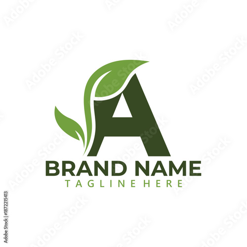 Letter A with green leaf vector - Natural leaf logo Vector design.