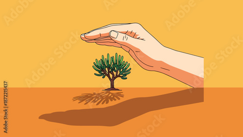 environmental protection concept a human hand sheltering a small tree symbolizing nature conservation sustainability and green initiatives.