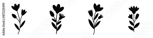 Spring Wildflower Silhouette Vector Set – Elegant Floral Bloom Illustration, Minimal Botanical Outline Clipart for Nature, Garden, and Seasonal Decoration Design Projects