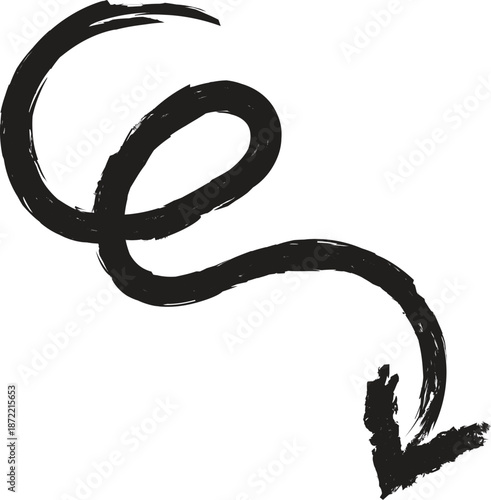 A black swirly line with an arrowhead at the end