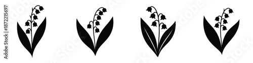 Elegant Lily of the Valley Silhouette Vector – Spring Floral Illustration of Blooming Bells with Leaves for Botanical, Nature, and Decorative Seasonal Design