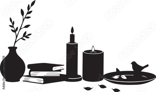 Simple still life with candles and books illustration