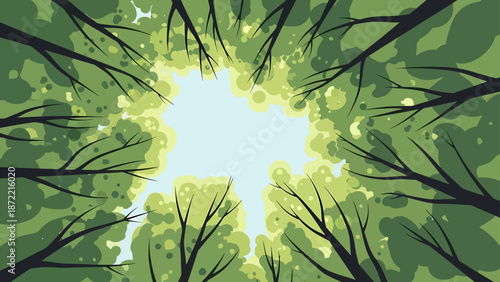 looking up at forest canopy illustration for nature and outdoor themes representing growth fresh air and environmental conservation concepts