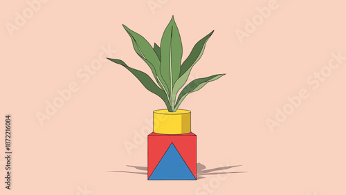 minimalist geometric plant pot design with a simple houseplant on a clean background useful for modern graphic design and decor concepts.