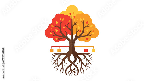 organizational structure tree diagram illustrating business hierarchy deep roots and branching data node connections for strategic planning.