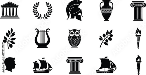 Collection of Ancient Greek and Roman Silhouette Icons ancient Greece ancient Rome