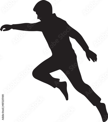 Silhouette of a man running quickly in motion