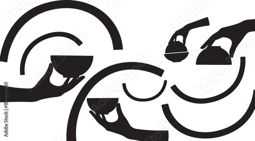 Smiling faces with coffee cups in hands illustration