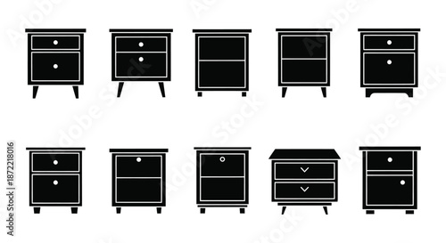 Modern black nightstand and dresser silhouettes