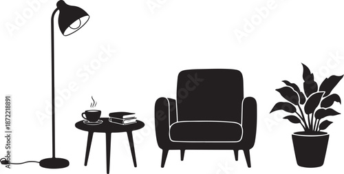 Minimalist living room with chair and plant