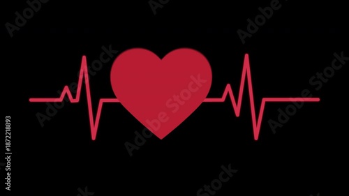 Red Heart with Glowing Heartbeat Line on Transparent Background
