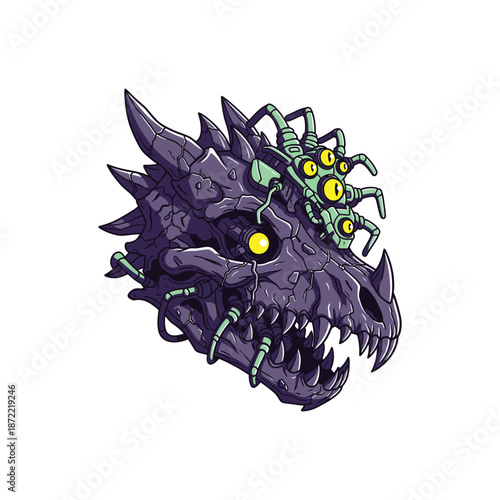 Mechanical Dragon Skull with Cybernetic Enhancements and Glowing Eye.