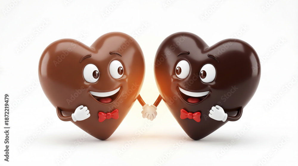 Obraz premium Funny chocolate cartoon with heart shape. Concept of love and passion. Valentine's Day