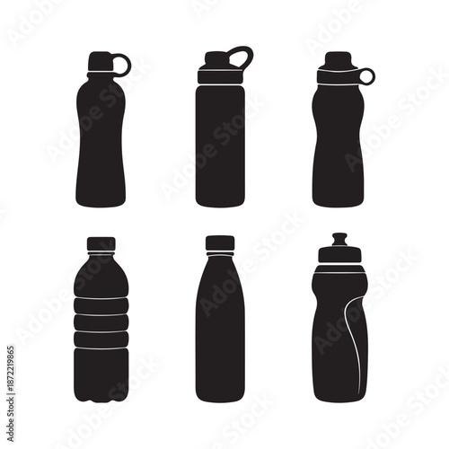 Water Bottle Silhouette Vector Icon, Black Drinkware Container Illustration Isolated on White Background