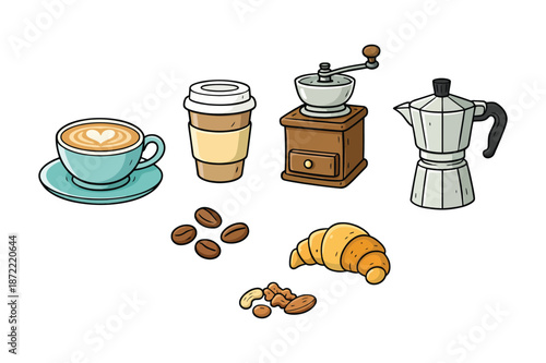 Coffee Breakfast Doodle Icon Set