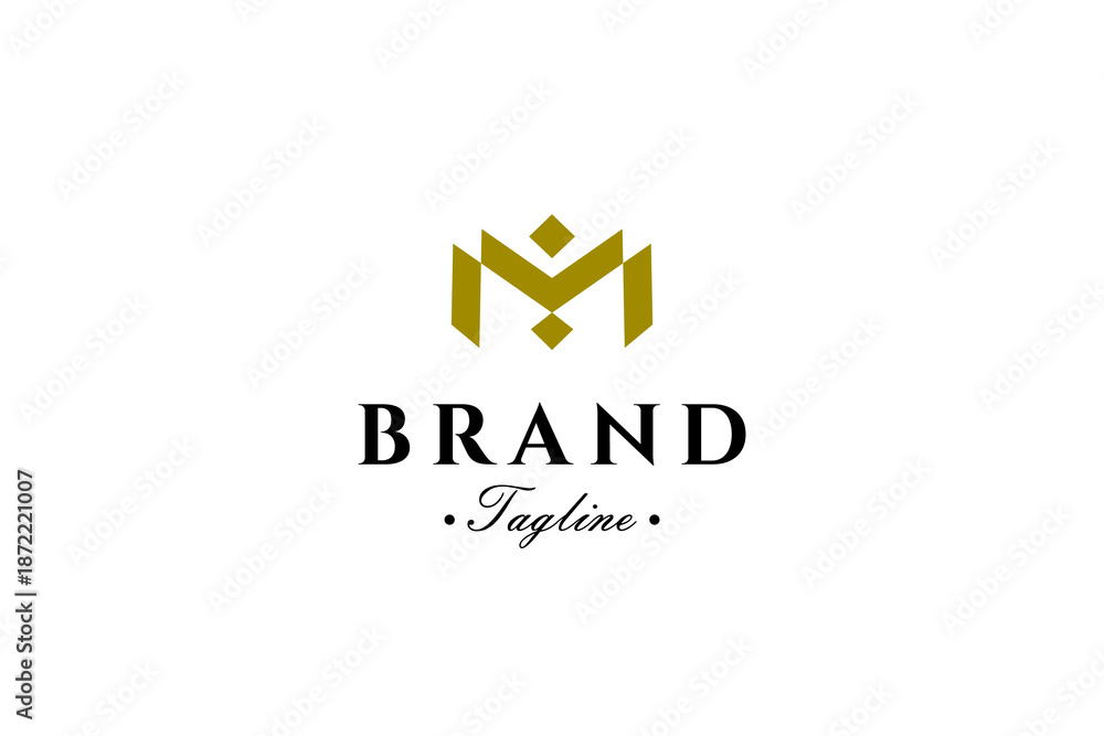 Fototapeta premium Luxurious gold letter M logo in flat vector design style