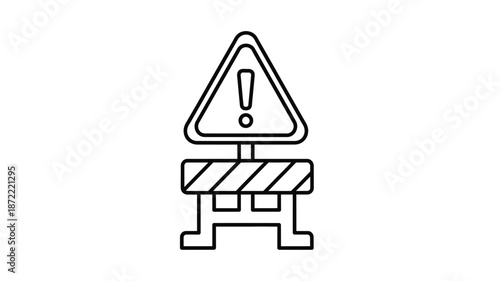Free Download Simple black and white line drawing of a warning sign with a barrier below - GFXLoad