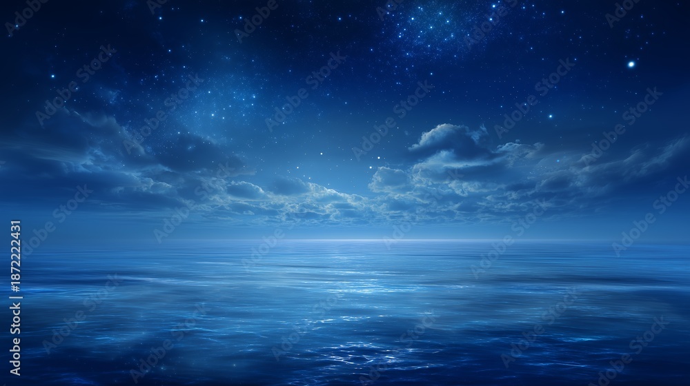 Fototapeta premium Starry Night Sky Over Tranquil Sea With Celestial Reflection
