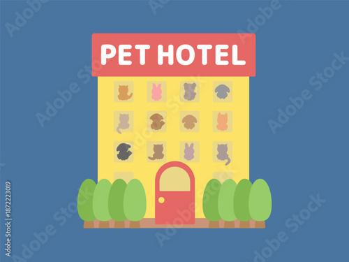 夜のペットホテル 建物 イラスト