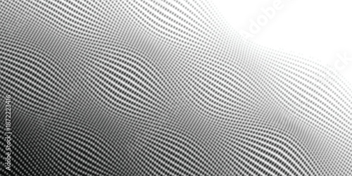 Black Abstract Background with Halftone Linear Gradient Vector Texture Wave Dots Pop Art Style. Dot Structure with Subtle Texture as Design Element. Halftone Contrast Graphic Minimalist Art Wallpaper.