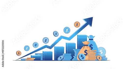 Financial growth chart with increasing profits and money