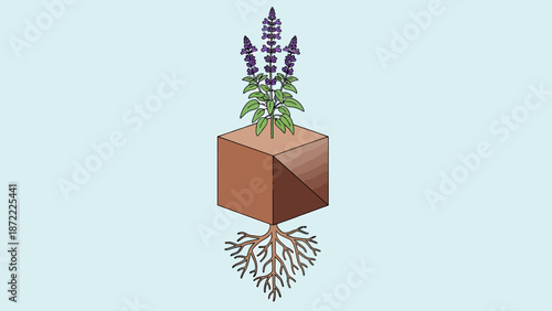 plant root system extending from soil cube illustrating growth interconnectedness and essential biology for environmental education concepts