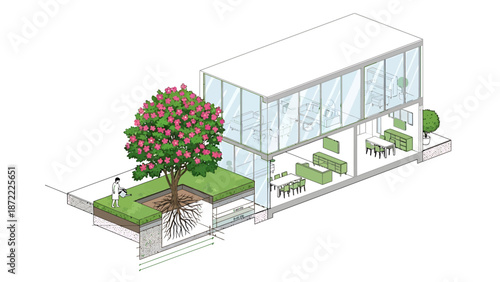 sustainable building design showcasing urban green infrastructure and water management for eco-friendly architectural development.