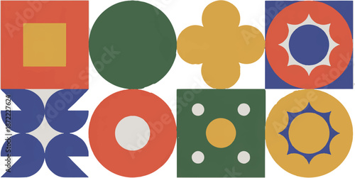 Geometric Shapes Abstract Pattern In Retro Colors Keywords: abstract, pattern, geometric, shapes