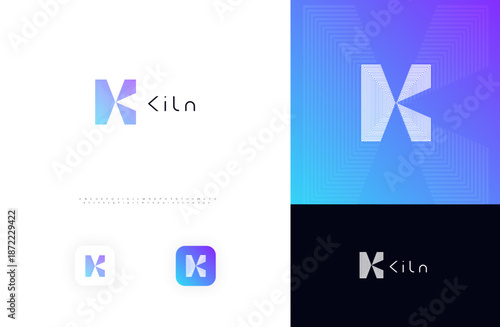 Line Geometric Logo Letter K Monogram Concept Design for Digital Science Architect Technology Startup Business Identity Branding Emblem Label with Modern Sans Serif Font Alphabet. Vector Illustration