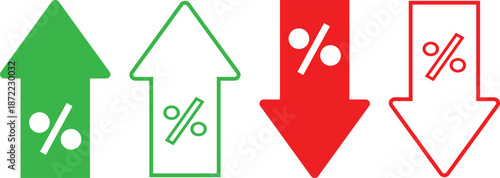 percent arrow up down icon set. Rate Fluctuations Symbols. Percent increase and decrease icons. Data Analysis sign. Percentage arrow symbol 