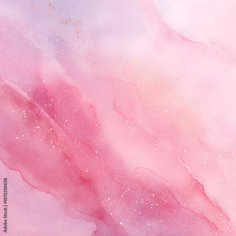 Obraz premium Pastel baby pink watercolor background with soft gradients subtle glitter highlights and uneven textures creating elegant ethereal mood