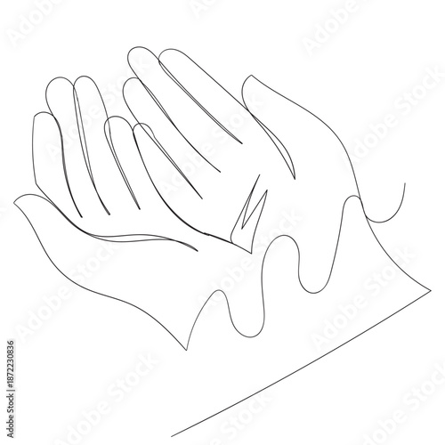Continuous one line drawing of Islamic prayer hand. Single line drawing illustration symbol of Islamic prayer. Ramadan kareem concept vector art. Doodle line illustration.