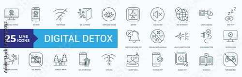 Digital Detox Icon Pack Illustration Vector Line Style