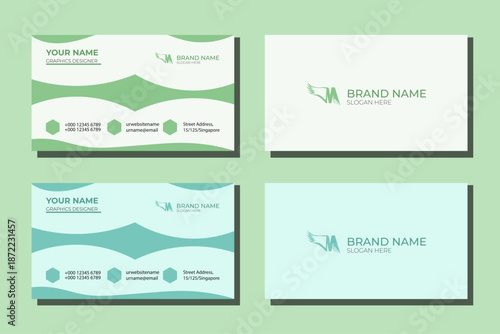 Professional Business Card Template with Modern Wave Design - 2 Color Variants

