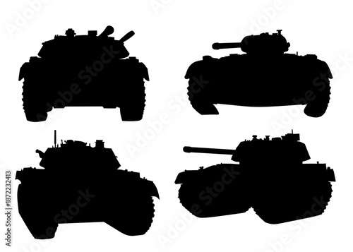Military Tank Silhouettes in Black Style for War Concept Collection