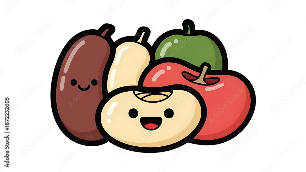 Obraz premium Cartoon Fruits with Smiling Faces Illustration.