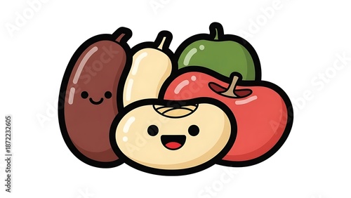 Wallpaper Mural Cartoon Fruits with Smiling Faces Illustration. Torontodigital.ca