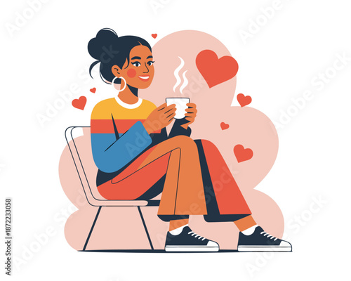Cozy Woman with Coffee Illustration