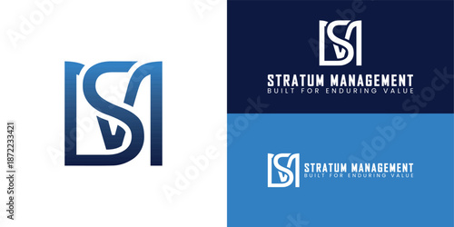A minimalist, interlocking S and M logo for a holding company. Design a stable geometric mark representing legacy, private investment, and the strength of a modern family office.