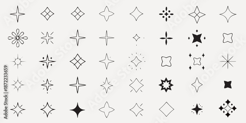 Collection of minimalist black linear geometric shapes and decorative design elements