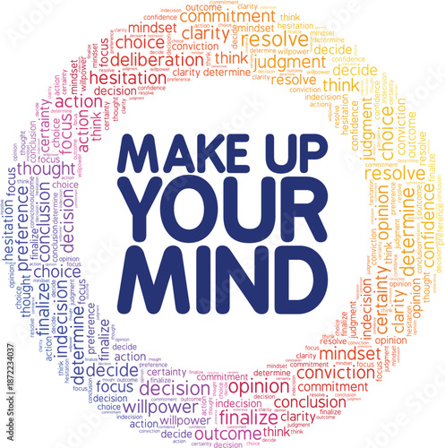 Make Up Your Mind word cloud conceptual design isolated on white background.
