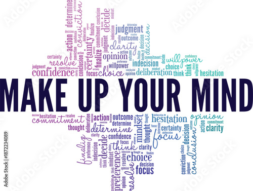 Make Up Your Mind word cloud conceptual design isolated on white background.