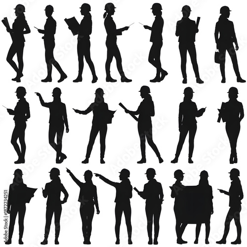 Female Engineer Silhouettes Set for Construction and Engineering Professions