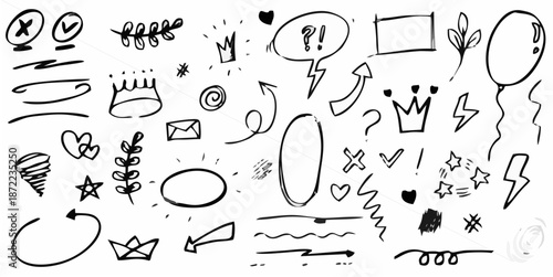 d drawn set of curly swishes,...