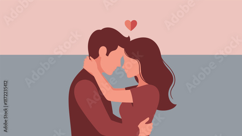 Couple Embracing Tenderly with Heart Above Them