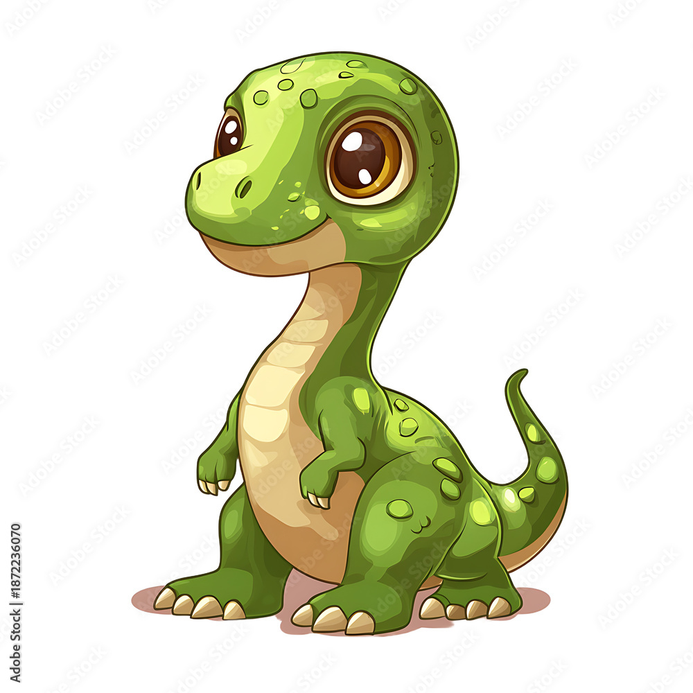 Fototapeta premium Adorable green dinosaur cartoon on white background