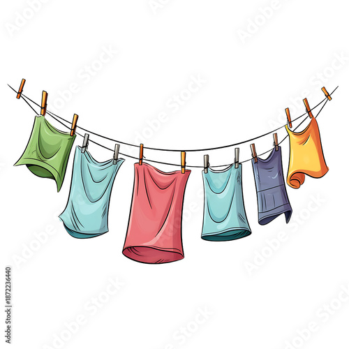 Cartoon Clothesline Vector Illustration